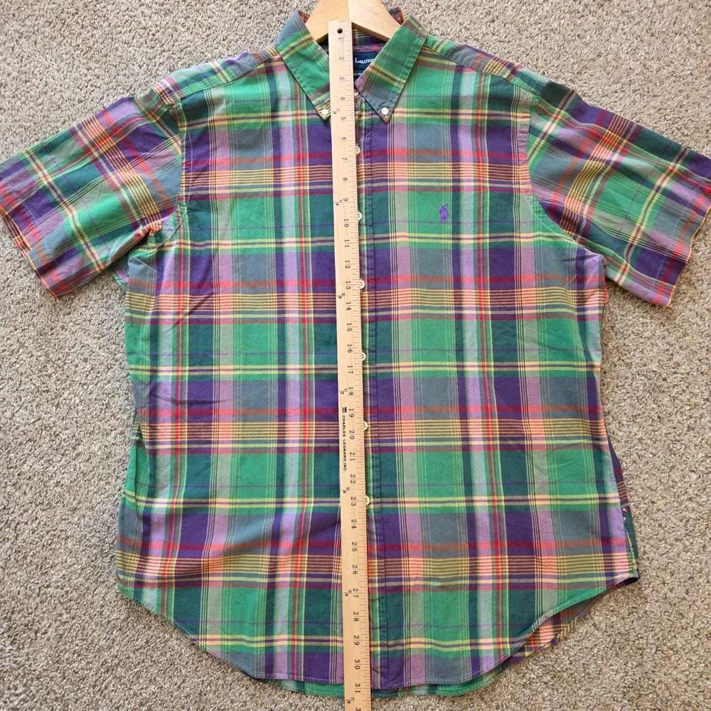 Polo Ralph Lauren Madras Plaid Short Sleeve Shirt Mens XL Green Purple Classic